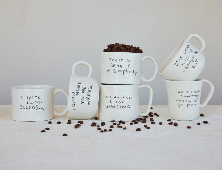 Stoneware mugs with saying