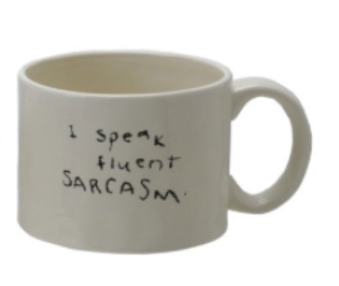 Stoneware mugs with saying