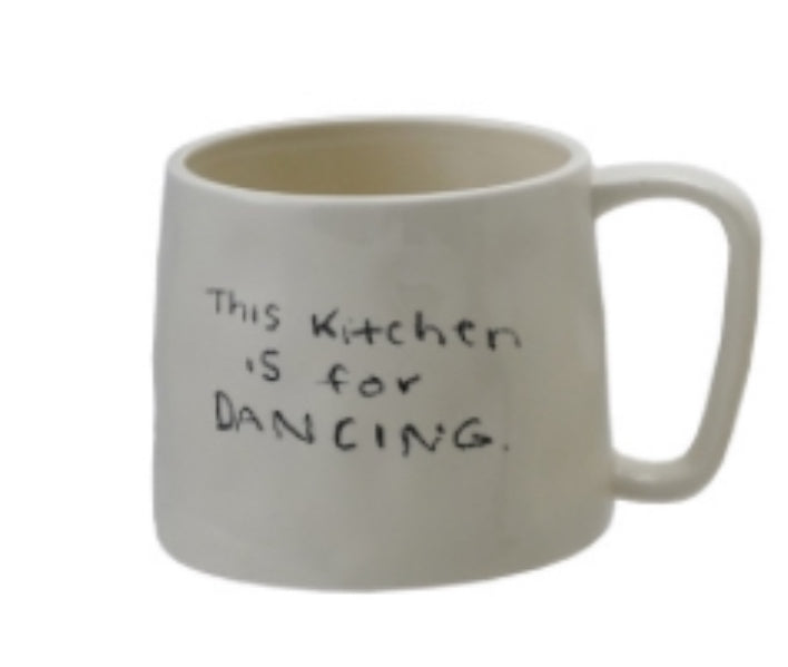 Stoneware mugs with saying