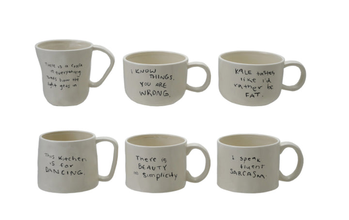 Stoneware mugs with saying